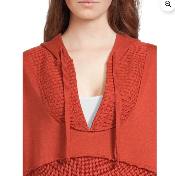 ⭐️40% Off⭐️ Time and Tru Mixed Media Sweatshirt with Hoodm in Orange Brick - Picture 3 of 7